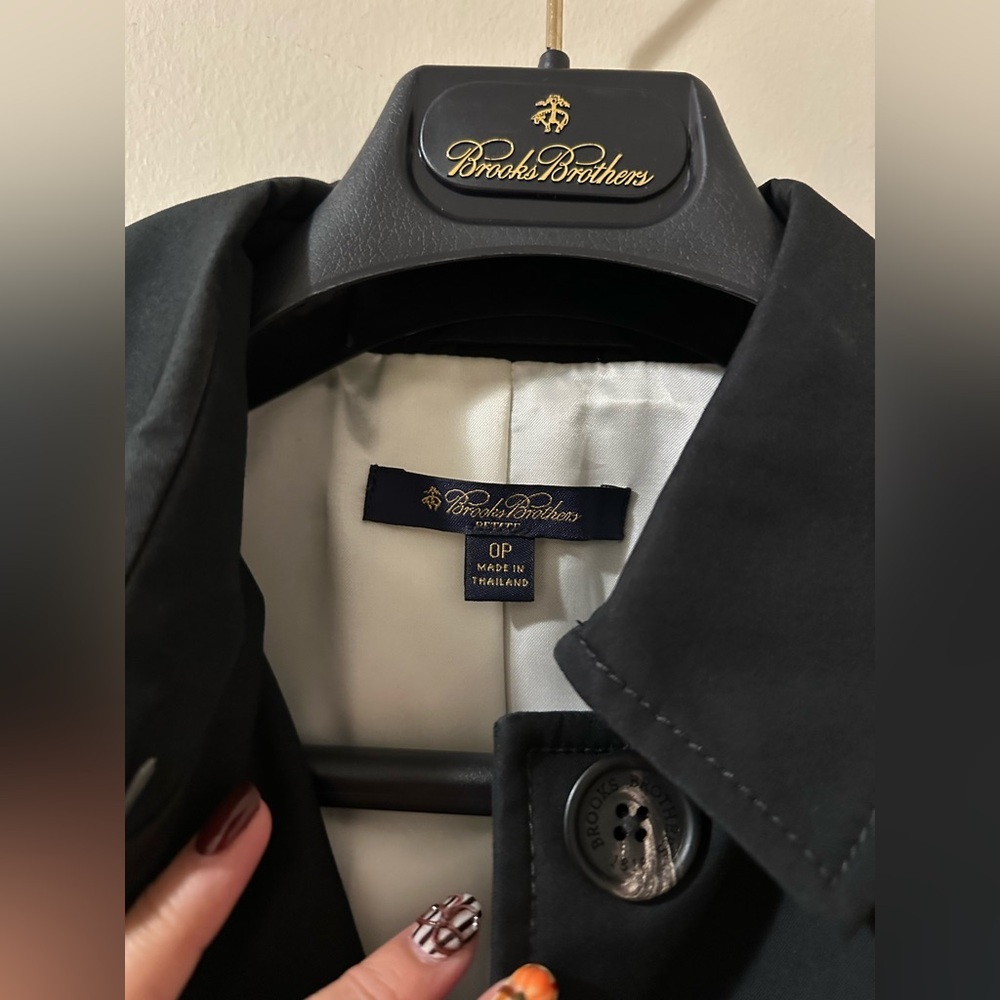 Brooks Brothers Black Trench Coat Petite - Picture 5 of 10